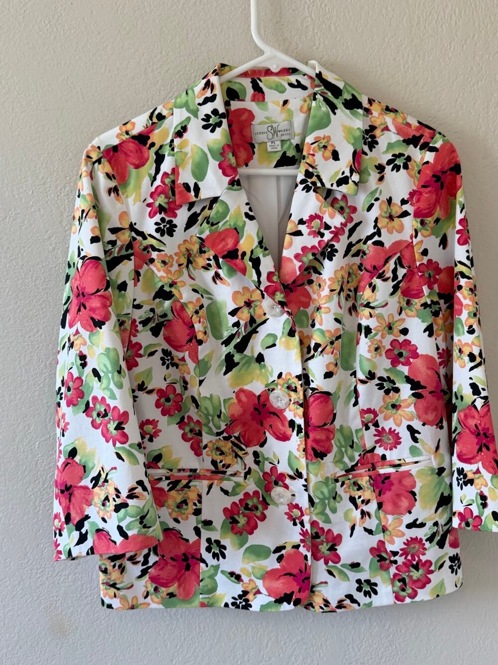 Women's Studio Works Multicolor Floral Buttons Blazer Jacket Sz Petite Large